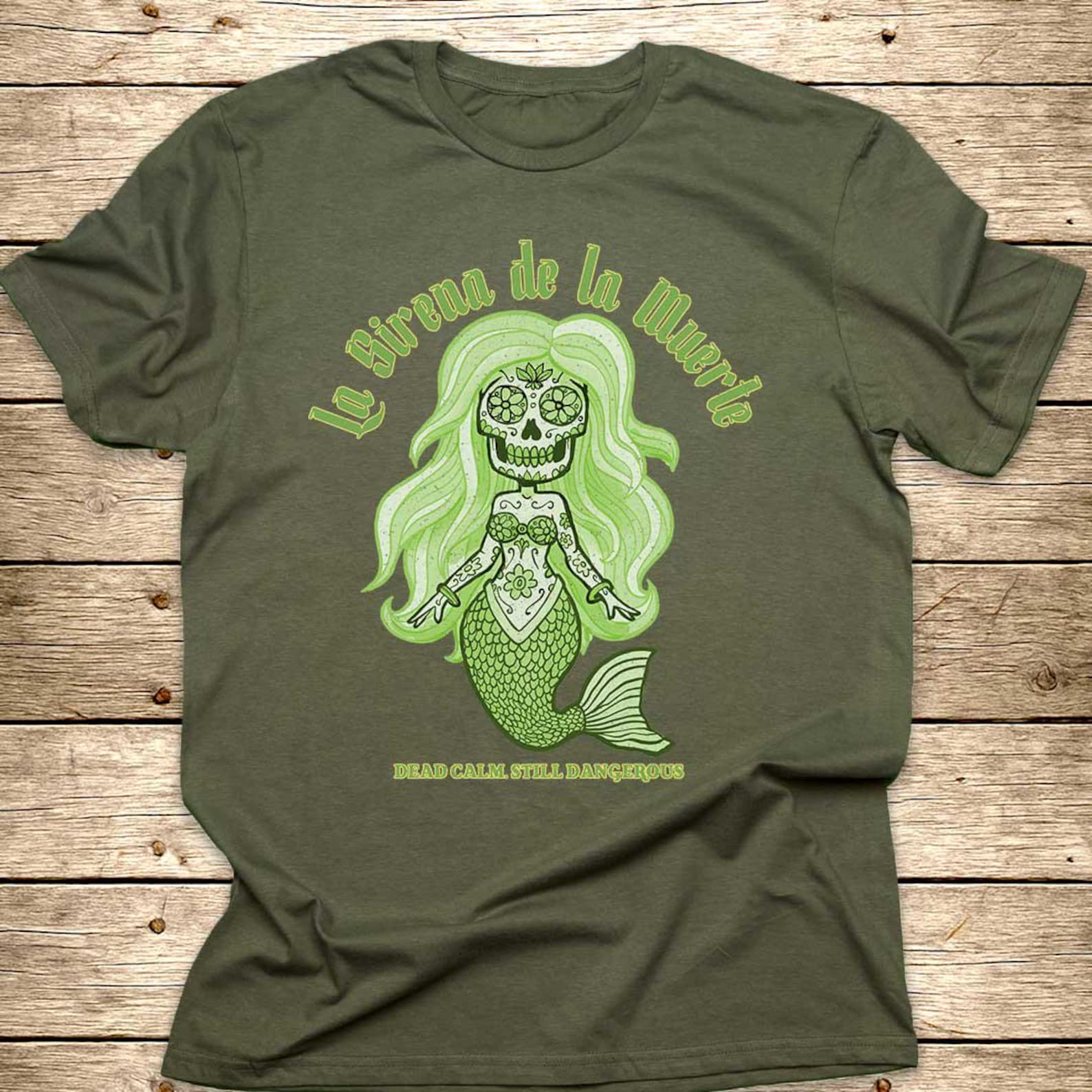 La Sirena de la Muerte Mermaid T-Shirt | Mexican Day of the Dead Artwork, Ocean T-shirt S