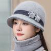 Plush Floral Decor Hat Warm Knit Basin Cap Fashion Middle-aged Elderly Bucket Hat  Outdoor