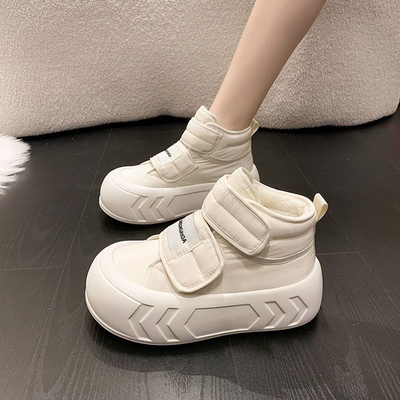 Milk Huhu Bread Cotton Shoes Women's Fashion Velcro Versatile Platform-soled Short Boots Waterproof and Non-slip Snow Boots