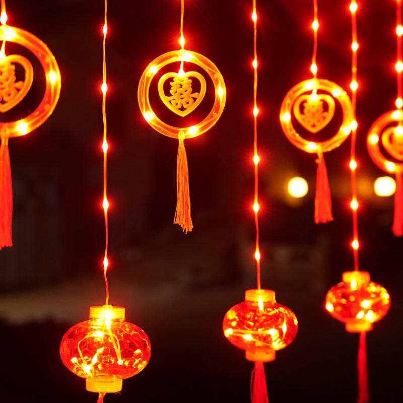 2026 New Year String Lights: Red Lanterns & Colored Curtain Lights for Spring Festival Balcony Decor