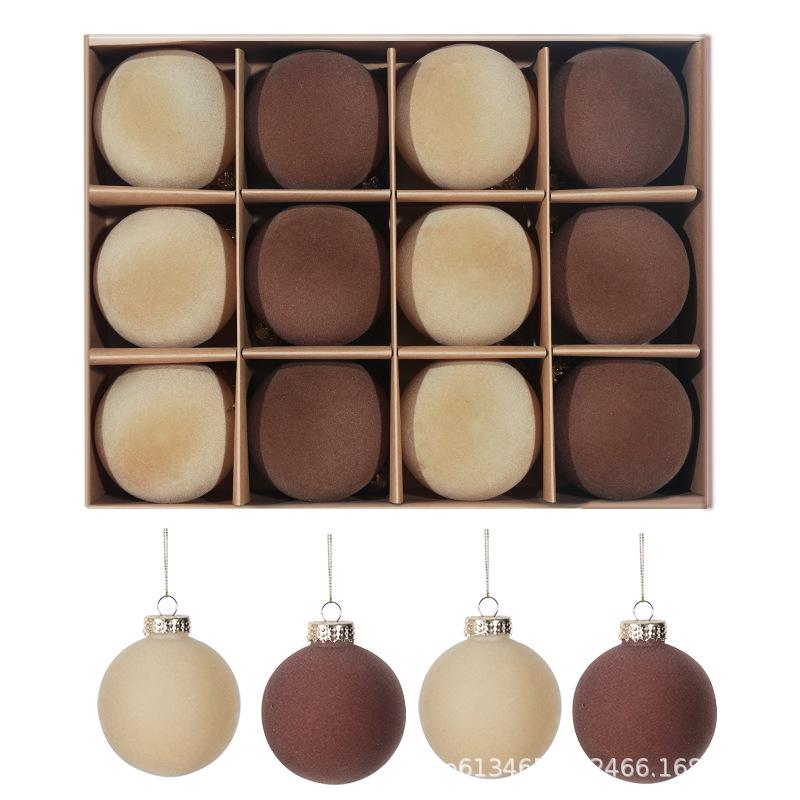 Velvet Christmas Flocked Ball Ornaments, 8cm, Set of 12 – Tree Decorations 8cm/12pcs