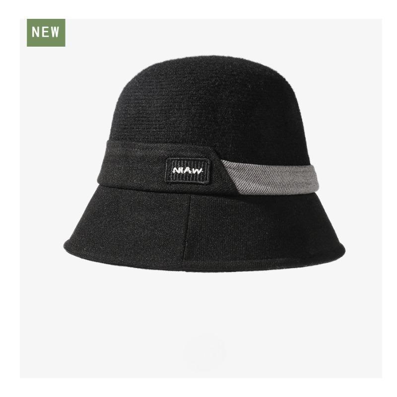 Легкая роскошная высококачественная шерстяная шапка женская осенне-зимняя толстая теплая вязаная шапка рыбака универсальная однотонная шляпа-цилиндр One size чёрный