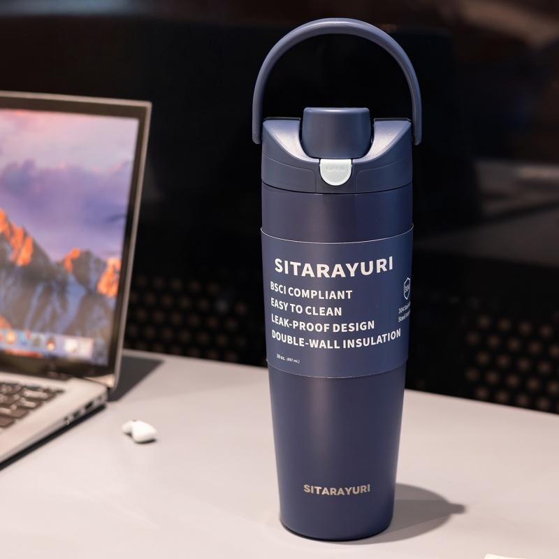 SITARAYURI Stainless Steel Insulated Bottle 900ML Double Drink Straw Thermos Cup Leak-proof Outdoor Sports Car Cups Hot Cold