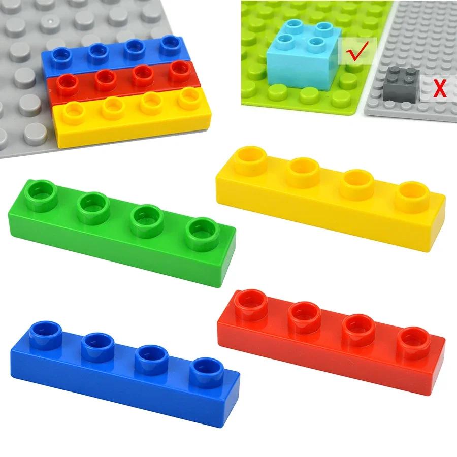 10Pcs Big Size Building Blocks 1x4 Dots Bulk Thin Figures Bricks Educational Creative Large Size Model Toys Compatible Duploes