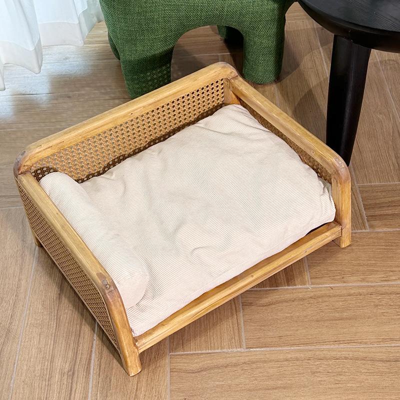 Handgeflochtenes Rattan Katzenbett Sommer Atmungsaktiv Haustier Sofa Multifunktionale Katzenhängematte Platzsparend Minimalistisch Liege für Wohnzimmer