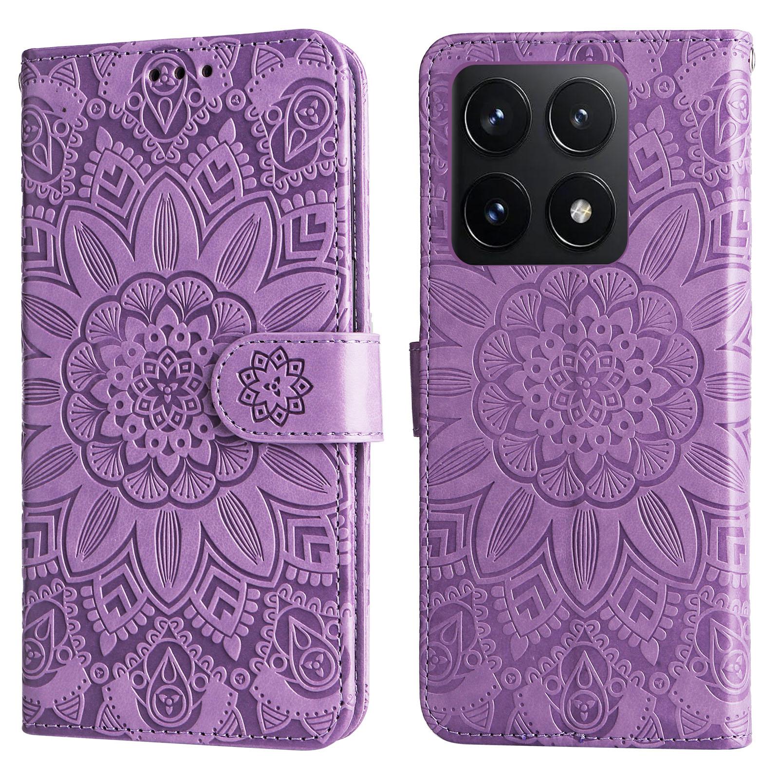 

For Xiaomi 14T Case Sunflower Imprint Leather Wallet Phone Cover Purple