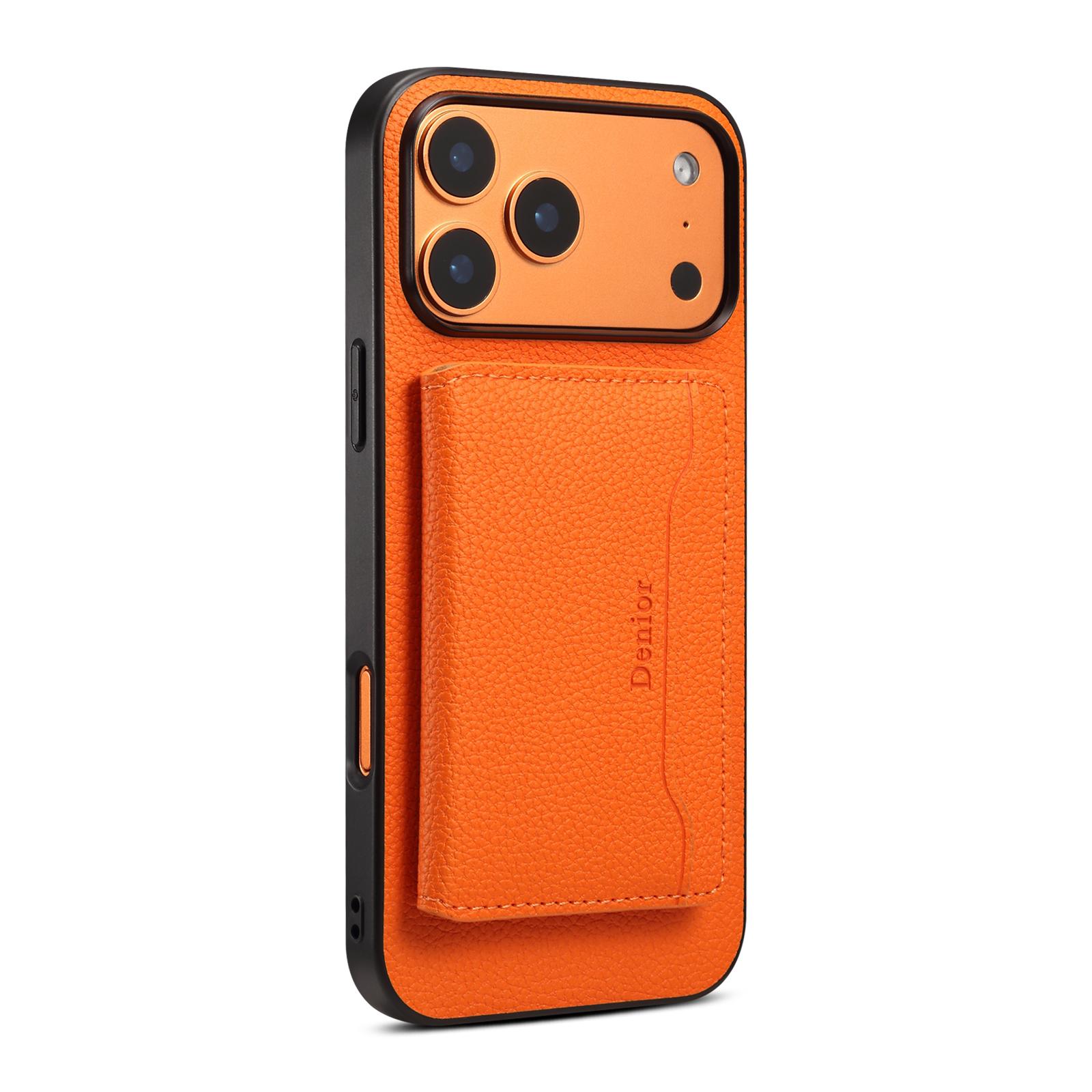 

DENIOR D30 For iPhone 17 Pro Max Case Compatible with MagSafe Detachable Card Holder Kickstand Litchi Texture Leather Back Phone Cover
