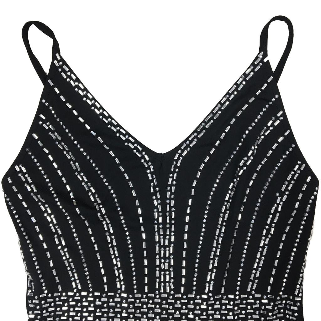 European and American Fashion Women's Sleeveless Rhinestone Spaghetti Strap Backless Long Dress