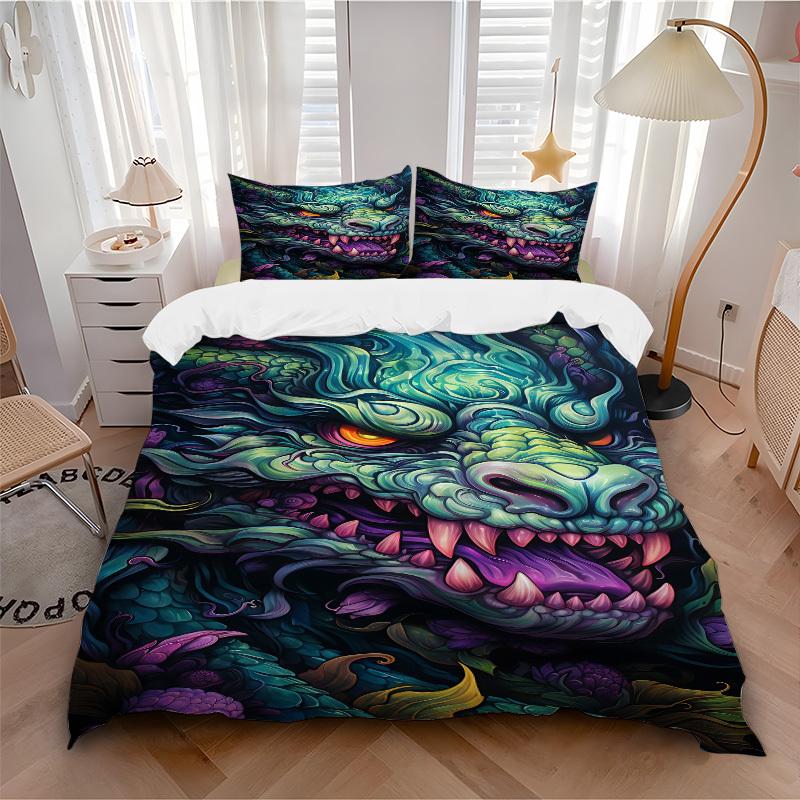 

3pcs bedding set Dragon Fantasy Includes 1 Comforter + 2 Pillowcases, Without Pillow Inserts, Soft Comfortable,a0909074 135x200cm