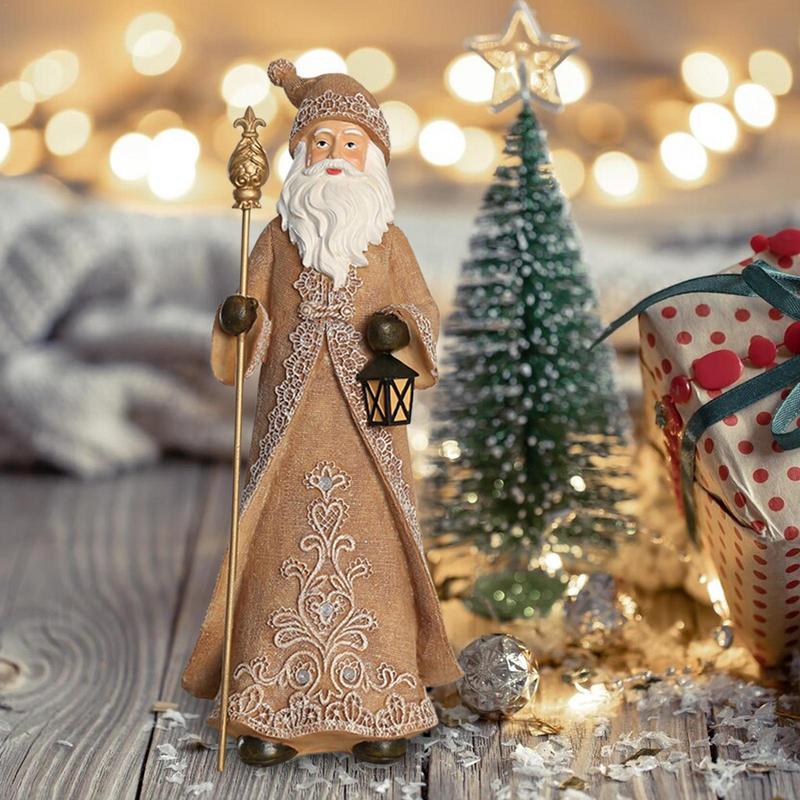 Christmas Statue Resin Christmas Statue Table Ornaments 32cm Classic Handmade Imitation Linen Sculpture Realistic Santa Claus