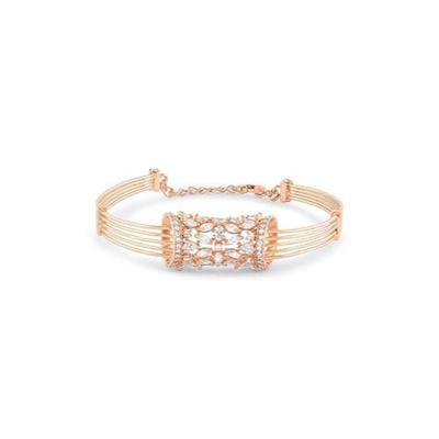 Rose Gold Dazzling Cubic Zirconia Embellished Brass Kada Bracelet For Women