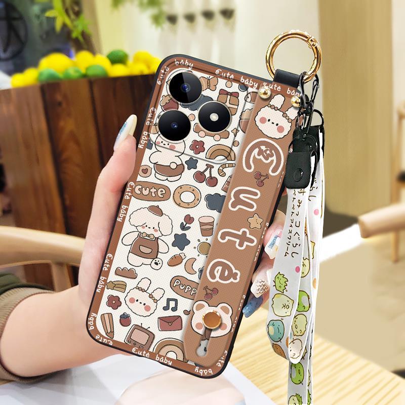 Soft case Anti-knock Phone Case For Realme C53/Narzo N53 Waterproof Wristband Phone Holder Cute Wrist Strap Kickstand