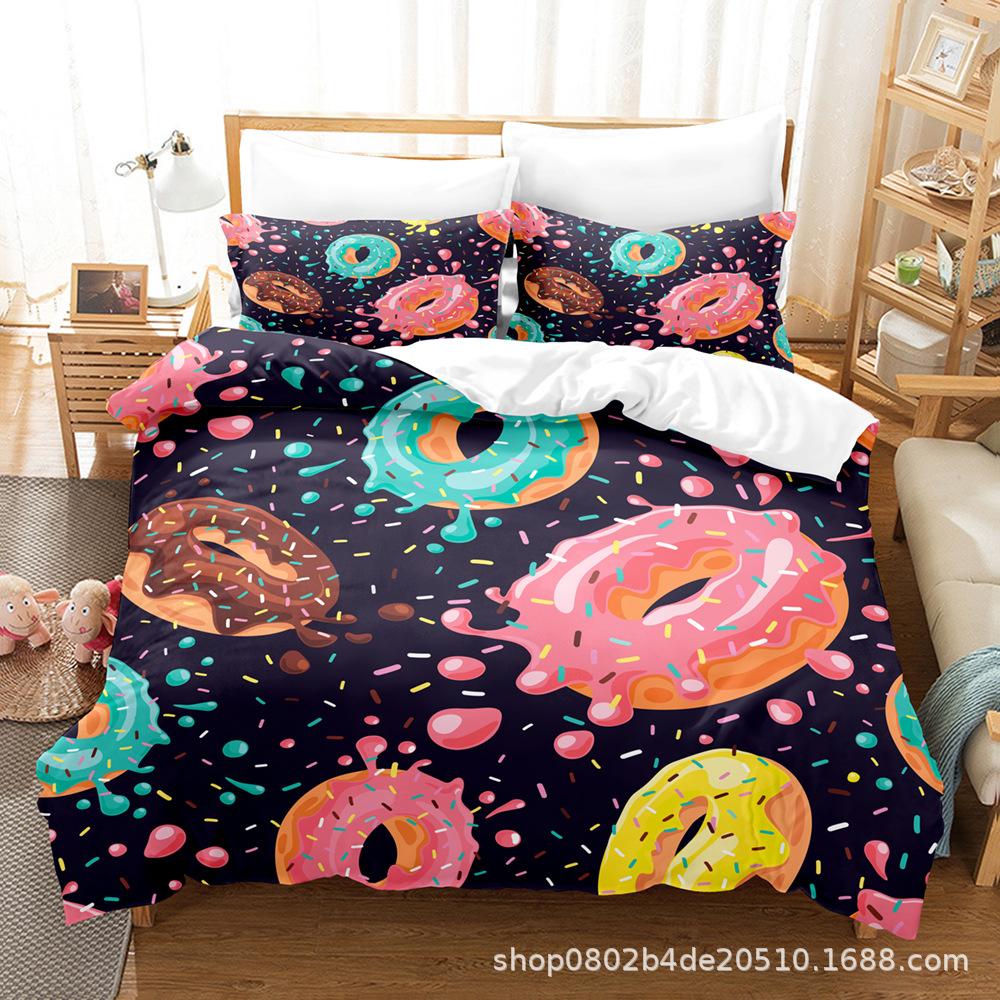 Home Textile Three-Piece Set, Digital Printing Food Series Bed Sheet Quilt Three-Piece Set