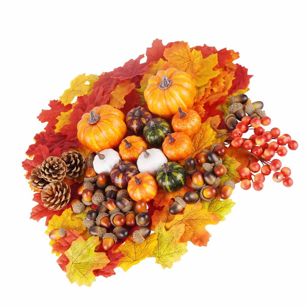 162PCS Artificial Harvest Decoration Set Realistic Maple Leaf Acorn Pumpkin Home Table Decoration Fo