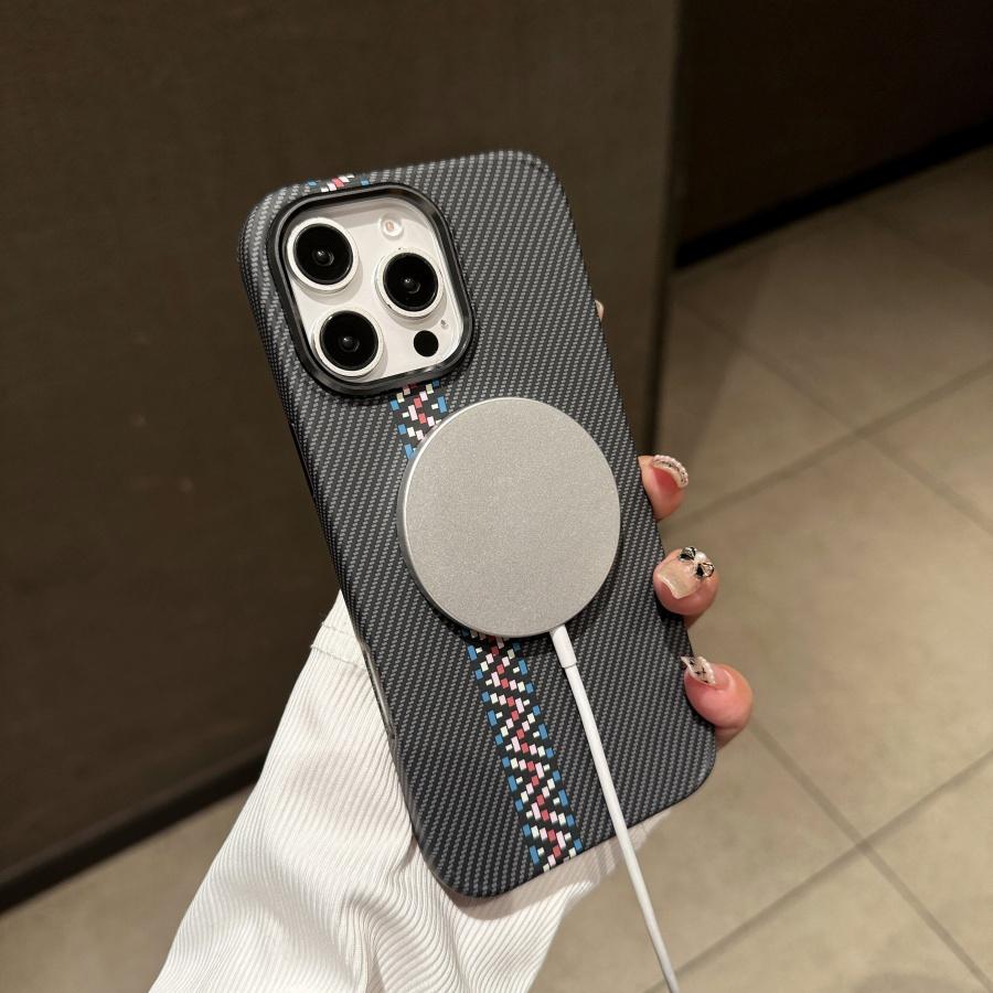 Luxury Carbon Fiber Magsafe Phone Case Metal Lens For iPhone 11 12 14 15 13 16 Pro Max  Wireless Charging Shockproof Cover Fundas