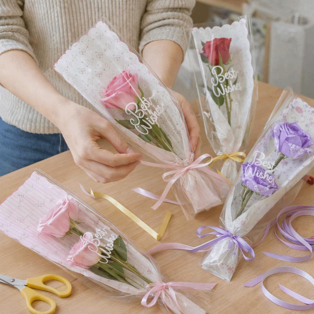 10pcs/set Transparent Bouquet Wrapping Bags Romantic Rose Packaging Sleeve  Mother's Day