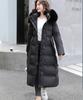 Women Winter Hooded Faux Fur Collar Big Pocket X-Long Belted Coat Mom's Puffer Jacket Cotton Padded Parkas Outwear Overcoat