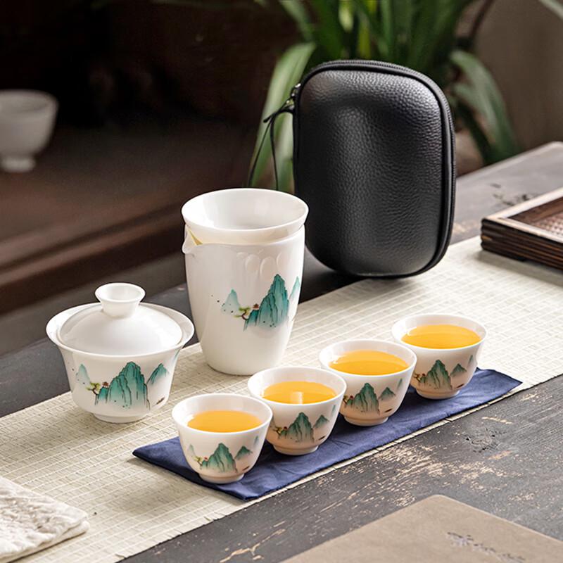 Gold Inlaid Jade Portable Travel Tea Set