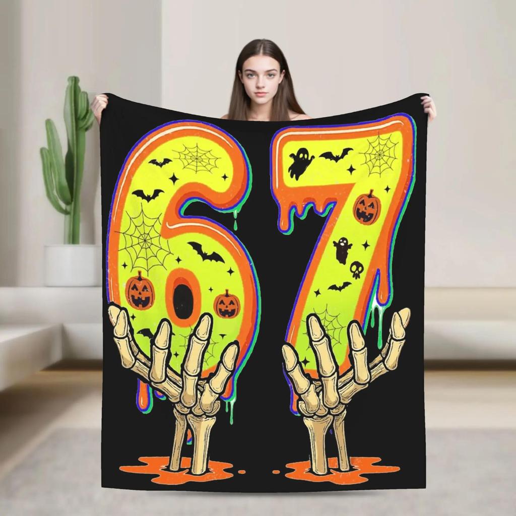 Meme Six Seven Halloween Funny Flannel Blanket Soft Winter Throw for Kids and Adults Living Room Sofa Bed Cover