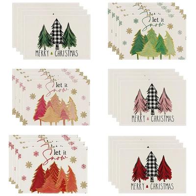 4/6/8Pcs Christmas Tree Placemats Linen Non Slip Table Mats Rectangular Non Slip Dining Table for Kitchen Home Decor Essentials