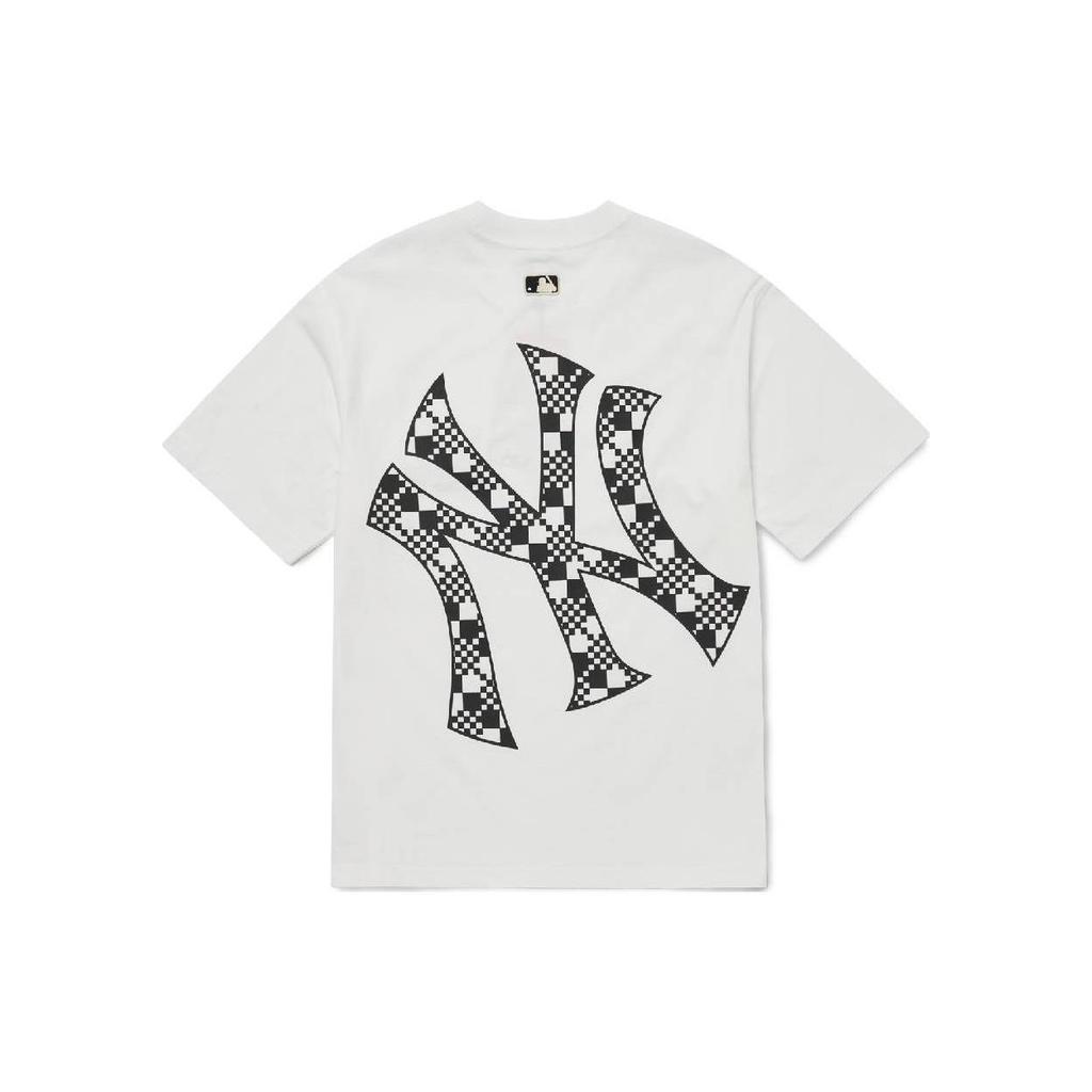 MLB New York Yankees Maglietta a Maniche Corte con Logo Super a Scacchiera Unisex Bianca 3ATSO0324-50WHS