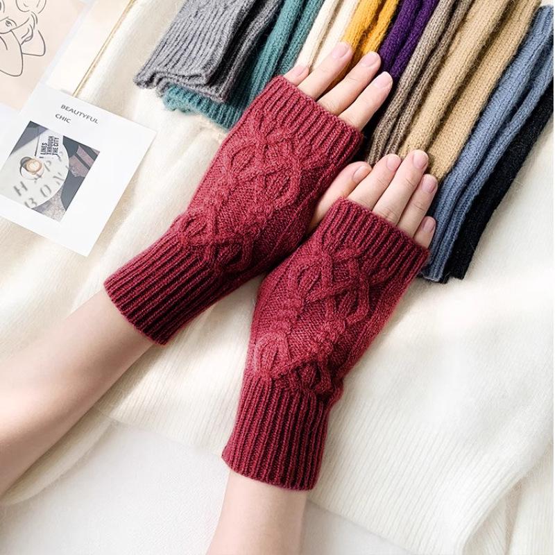 

Женские зимние вязаные шерстяные перчатки без пальцев - Теплые и универсальные митенки