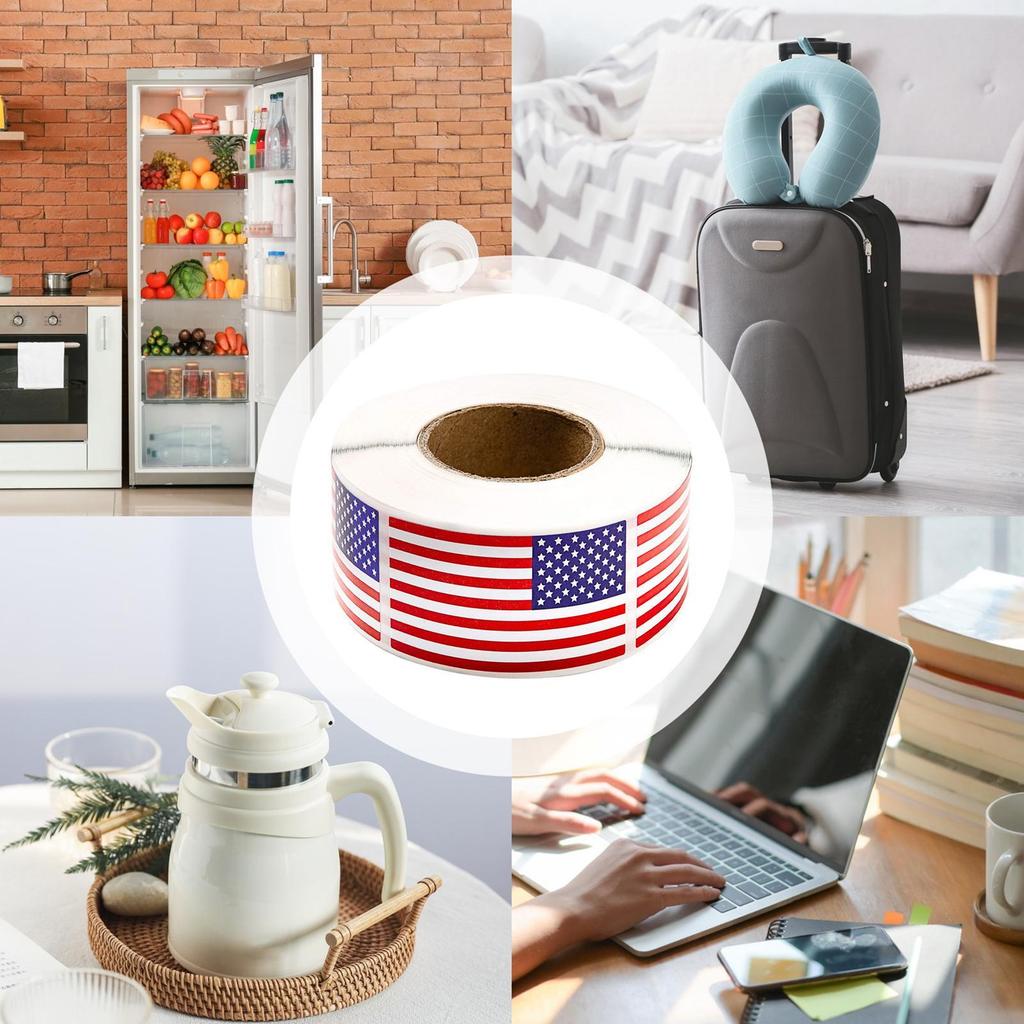 US Flag Decals For Vehicles 1.2x2inch Patriotic Car Decals 250 Per Roll Automotive Bumper Adhesive Badges For Independence Day