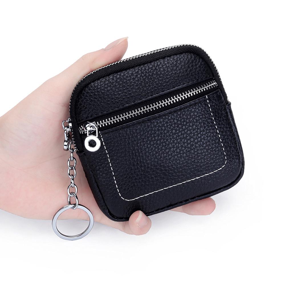 Women's Genuine Leather Mini Coin Purse with Zipper - Compact Storage for Driver's License, Lipstick, and Earphones.