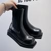 Thick-soled medium tube round head Chelsea boots dark square head cigarette tube short boots British men's big head Martin boots 68555-A
