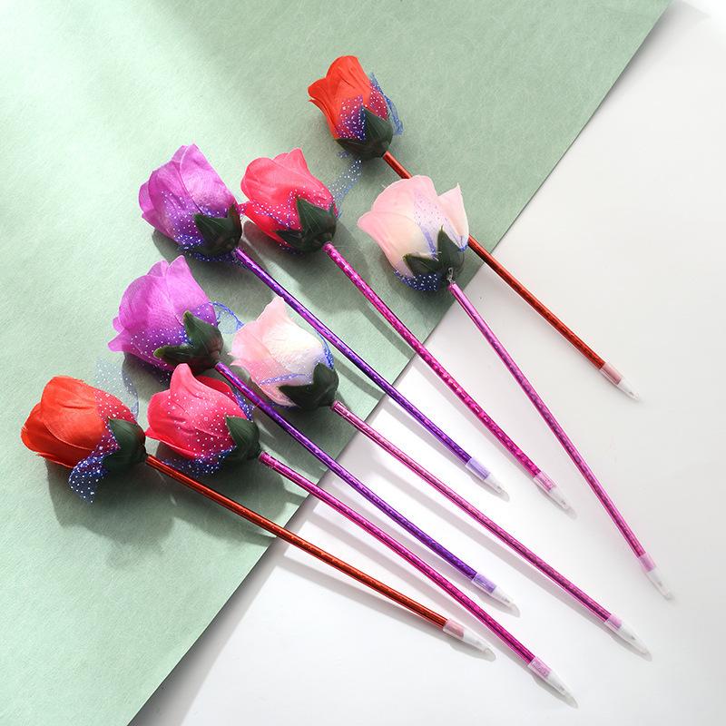 20 Stück Romantische Rose Kreativer Kugelschreiber Helle Bunte Blumen 0,5 mm Blaue Tinte Rückzieher Schule Bequemer Griff Lehrertag Valentinstag Geschenke