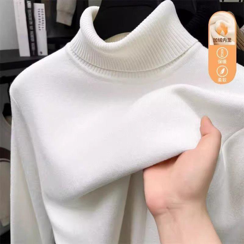 One-piece Velvet Turtleneck Sweater for Men In Autumn Winter Velvet Thickened Shirt Warm Knitted Sweater with Pullover Inside