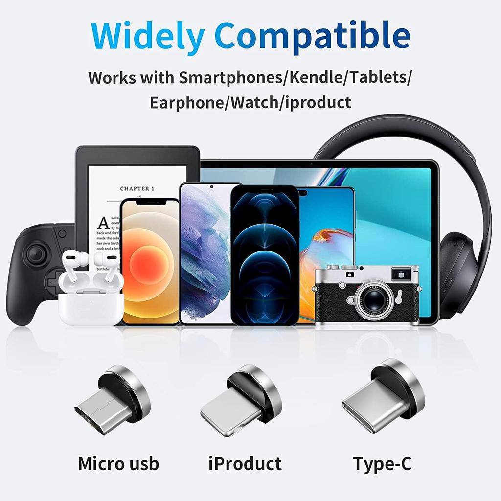 360°&180° Rotation Magnetic USB C Adapter 3 in 1 USB C Magnetic Adapter 3A Fast Charging QC3.0 480Mbps Data Transfer, Silver