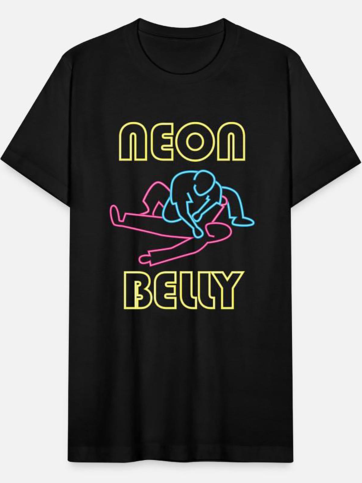 [Neon Graphic Jiu-jitsu Tee] Brazilian Jiu-jitsu Neon Knee Belly Funny Men  S