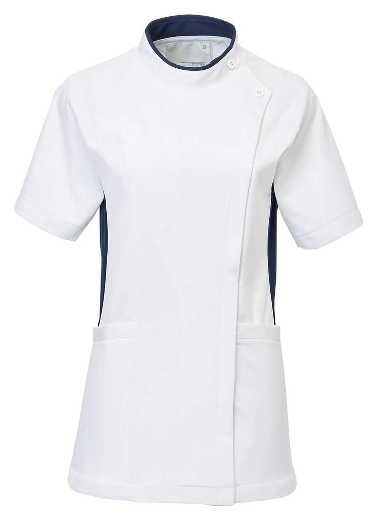 Medical Knit Tunic CM032 01 White L with navy side switching for a slimmer look [Tombo Medical] Women's