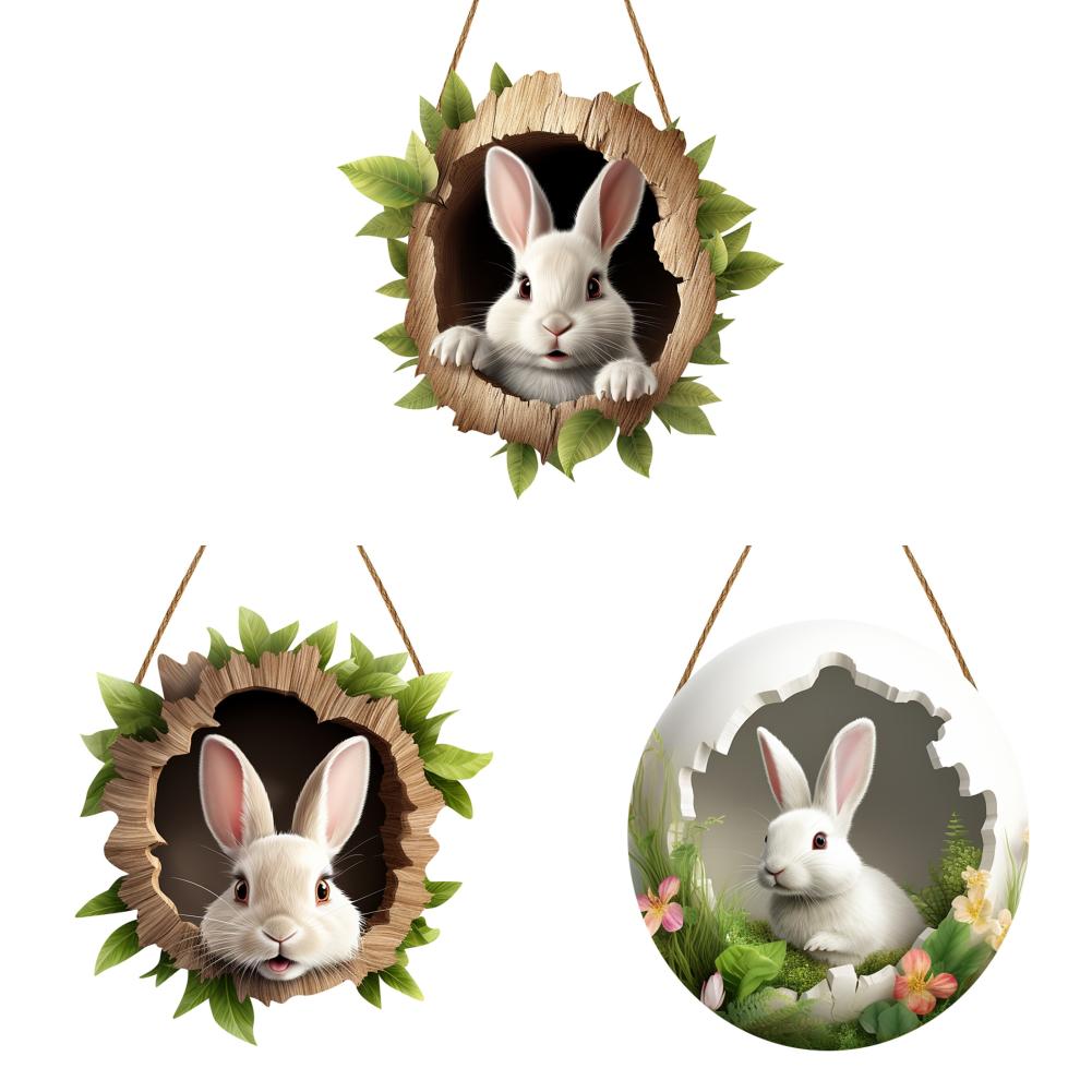 3/1 Set Easter Bunny Door Sign Pendant Decoration Wooden Hanging Spring Happy Rabbit Construction Door Easter Party Decor 2025