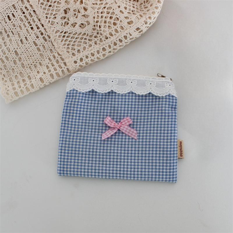 Ins Cute Plaid Coin Purse Sweet Lace Storage Bag Sanitary Napkin Bag High-value Lipstick Cosmetic Bag