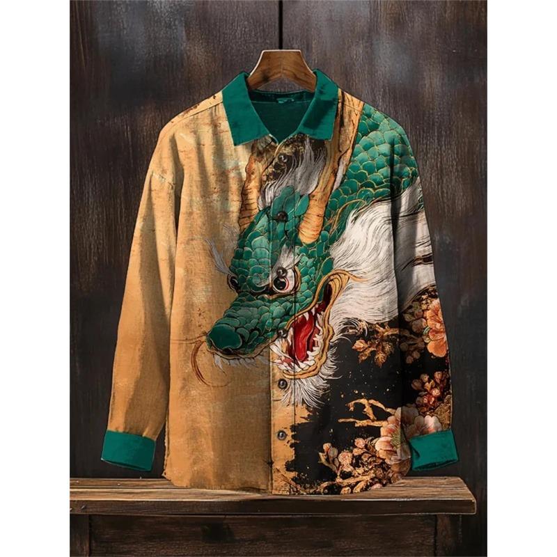 

New Men s Linen Long Sleeve Shirt HD 3D Alphabet Printed Flower Series Senko Pattern Casual Comfort Top 3XL