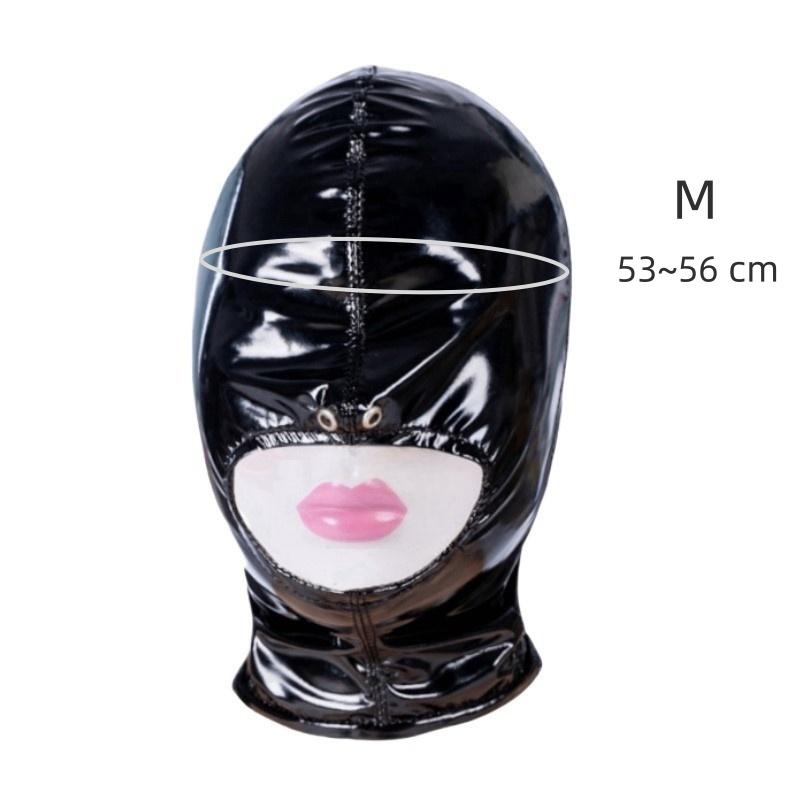 Elastic Bright Leather Hood Sex Toys with Open Mouth Party Mask for Couple Cosplay Slave Adult Game BDSM Bondage Set