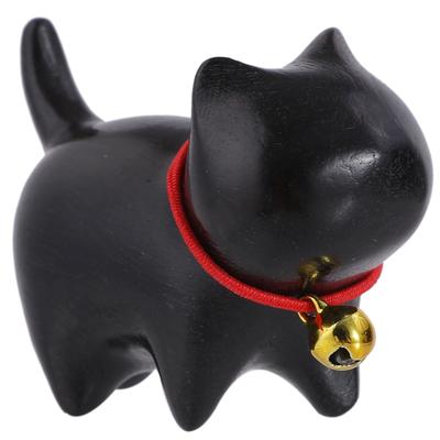 Rubonarie Wooden Cat Figurine, Maneki-neko, Ebony (Black)
