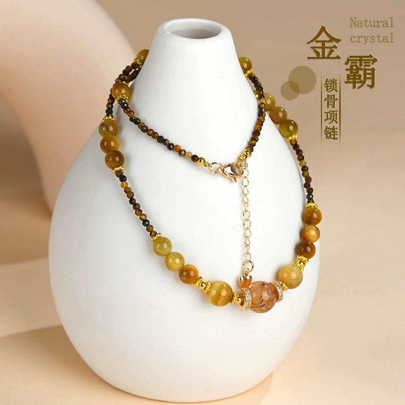 Natural Crystal Energy Necklaces - 4 Styles for Wealth, Love, Protection - Yellow Crystal, Rose Quartz, Malachite, Tiger's Eye Gift