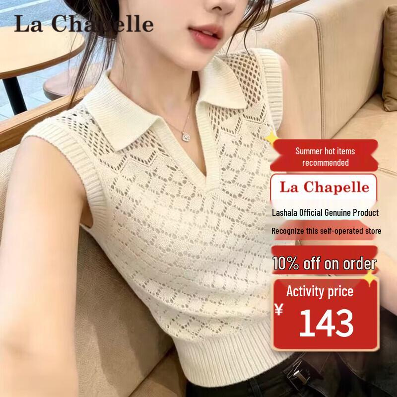 La Chapelle Women s Korean Style Polo Neck Hollow Knit Top 2XL