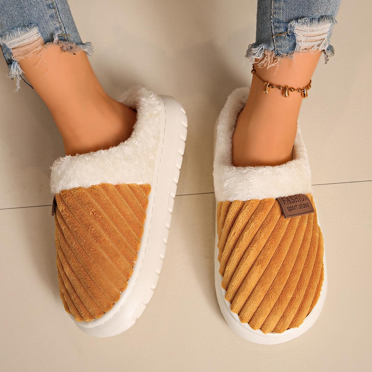 

Fashion 2025 Women Slippers Winter Home Casual Cotton Shoes Women Unisex Concise Flat Plush Slippers Non-slip Warm Fluffy Slides Women 36-37