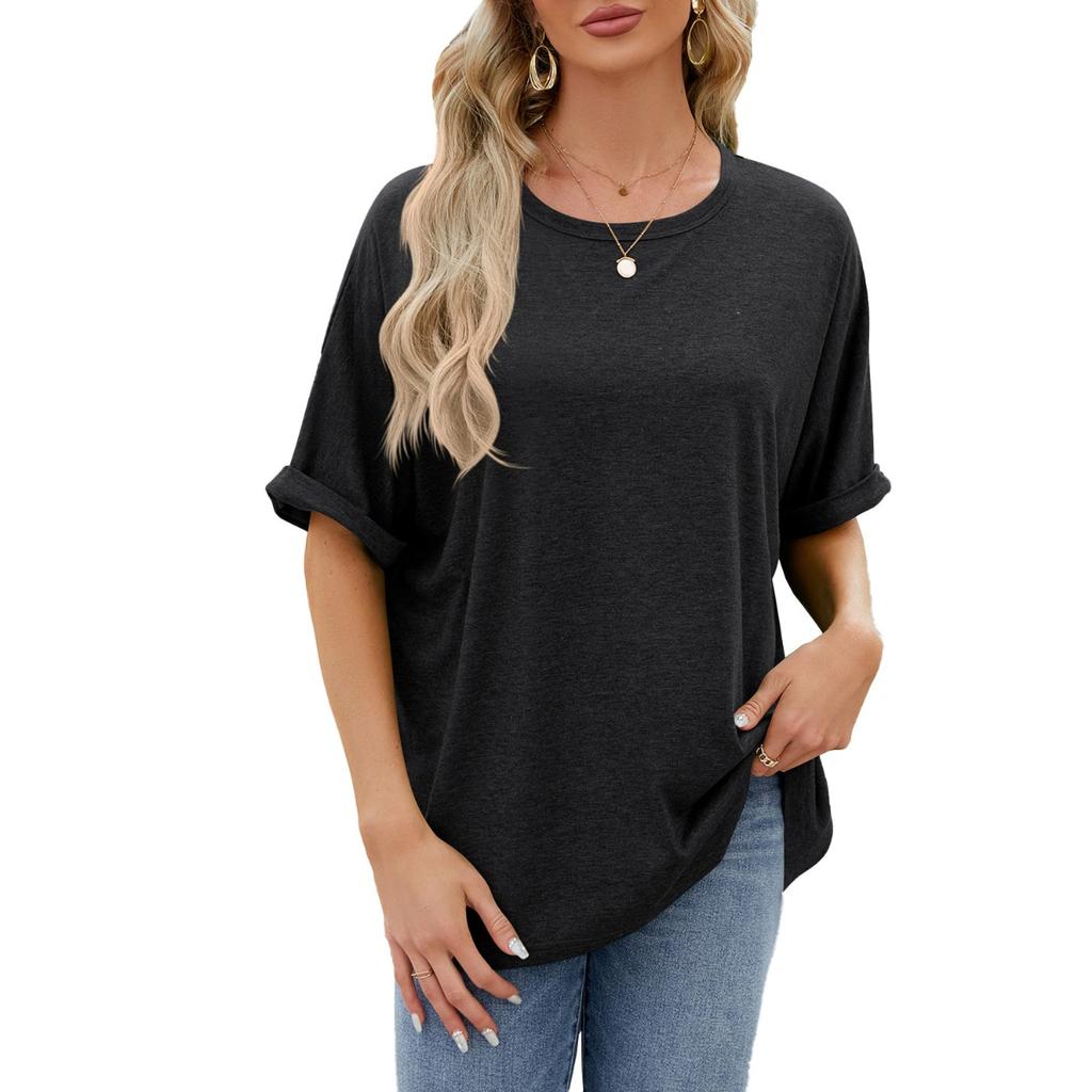 Spring Summer New Women's Solid Color Crew Neck Loose Short Sleeve T-shirt Top
