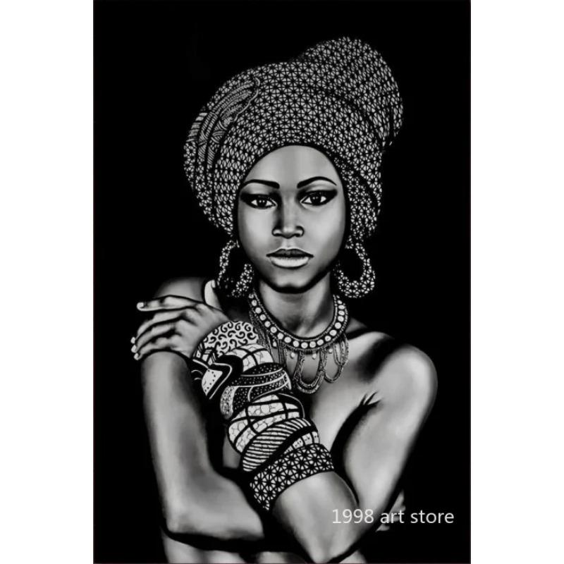 

Красота африканской женщины с шарфом, браслетом, ожерельем и серьгами, художественный постер, картина на холсте, настенная печать, картина для домашнего декора комнаты 30X45cm Unframed