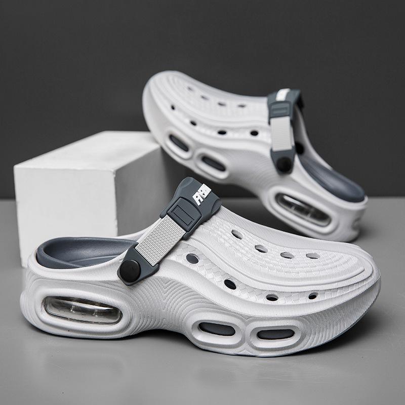 Men s Hole Shoes 2026: Non-slip Closed-toe Beach Sandals, Summer Outdoor Wear, Two-way Clog Feel Slippers 44/45 серый