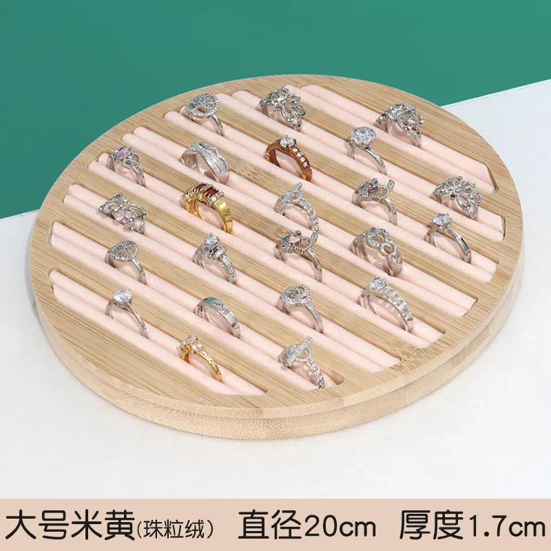 Bamboo Wood 6 Slots Round Ring Earrings Trays Showcase Display Jewelry Organizer