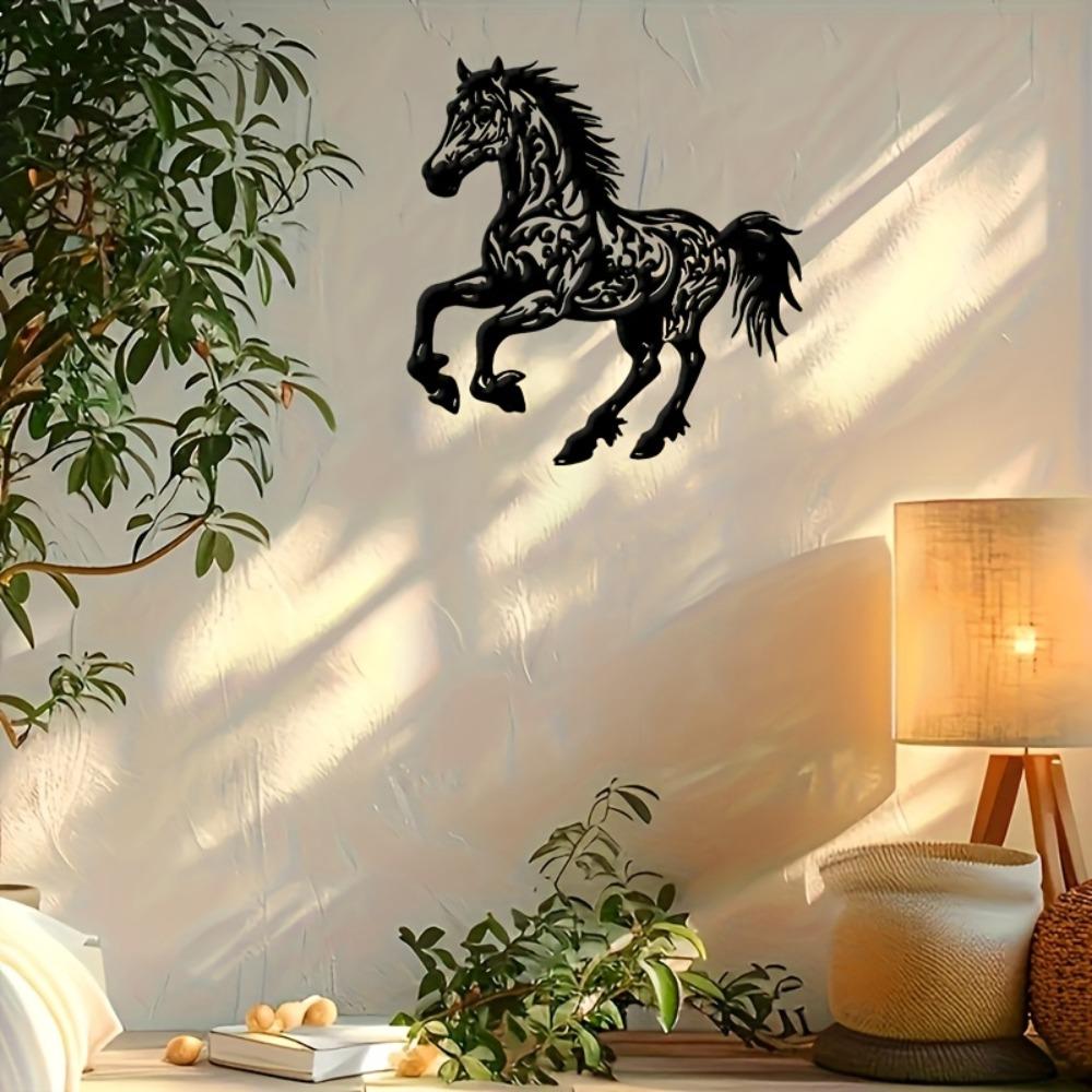 Metal Horse Wall Art, Tribal Tattoo Design, Black Sculpture, Cultural Decor for Coffee Shop Bar, Gift for Friend