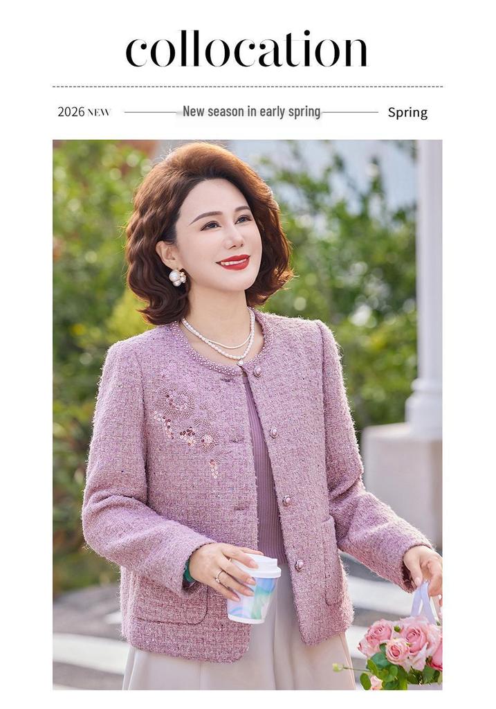 Elegant Spring French-Style Jacket for Middle-Aged & Elderly Women - Noble Lady Collection 2026