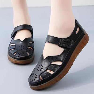 Sandales d'été pour femmes et filles, confortables, à la cheville, ajourées, à bout rond, semelle souple de plage, chaussures pour femmes