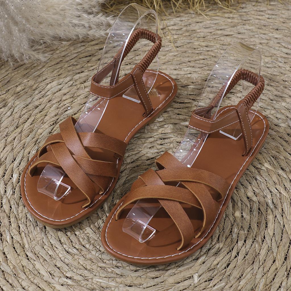 Frühling und Sommer neue Mode Sandalen flachsohlige Mode vielseitig Kreuz Römersandalen flachsohliger Komfort